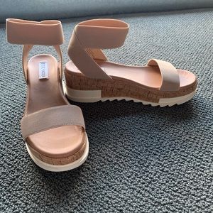 Never worn. Size 8.5 Steve Madden Elba Wedge Sandal - Tan